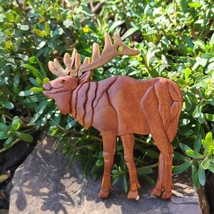 Adorable Moose Ornament Shelf Sitter Carved Wood Souvenir Colorado
